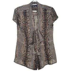 Jones New York Snakeskin Print Tie Neck Blouse Size 6 Sheer Career Top